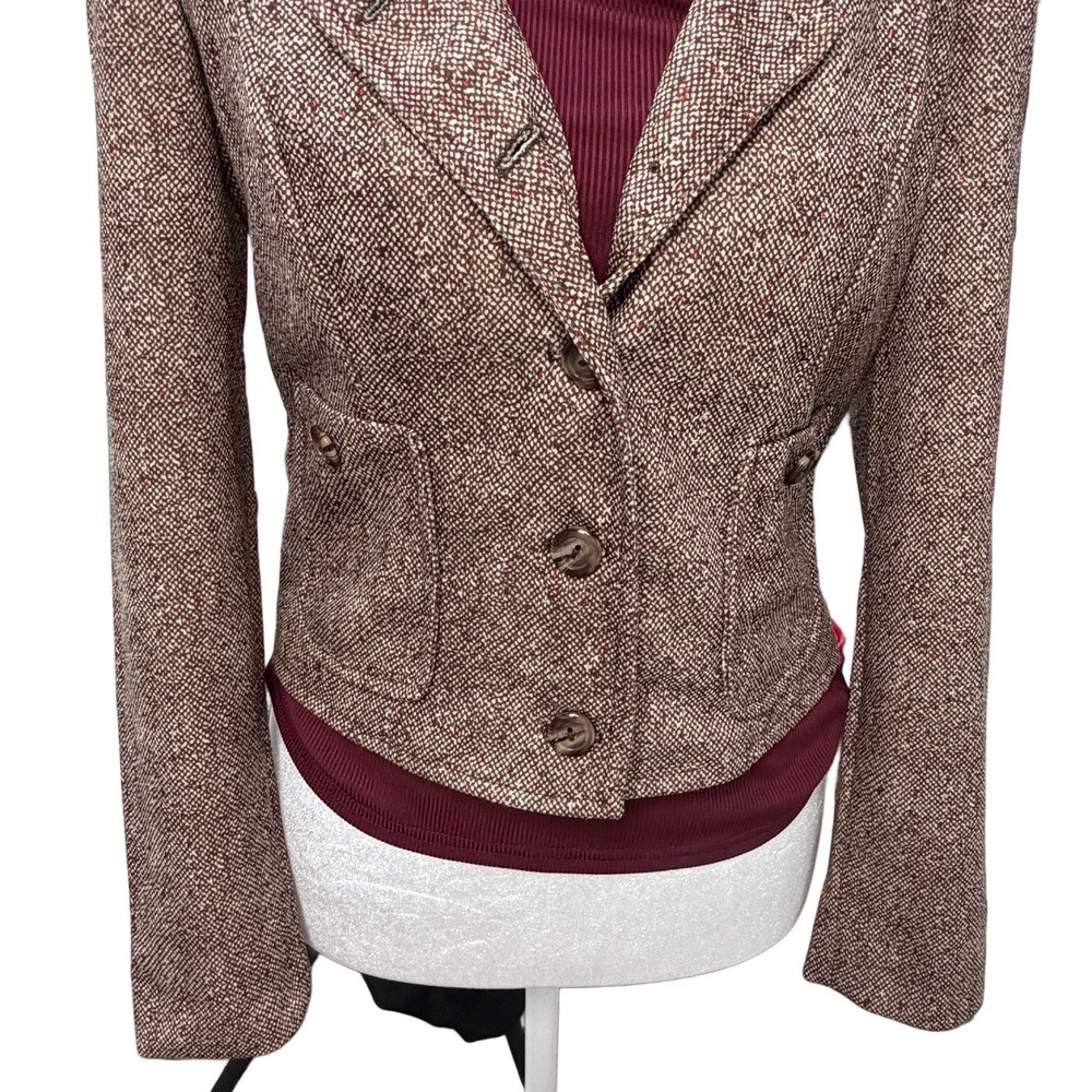 Vintage 70s Brown Tweed Blazer XS Tailored Jacket Medium Academia Office Career - Picture 9 of 13